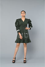 Load image into Gallery viewer, Military Green v-neck dress