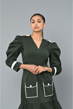Load image into Gallery viewer, Military Green v-neck dress