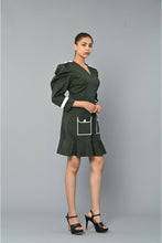 Load image into Gallery viewer, Military Green v-neck dress