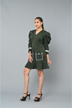Load image into Gallery viewer, Military Green v-neck dress