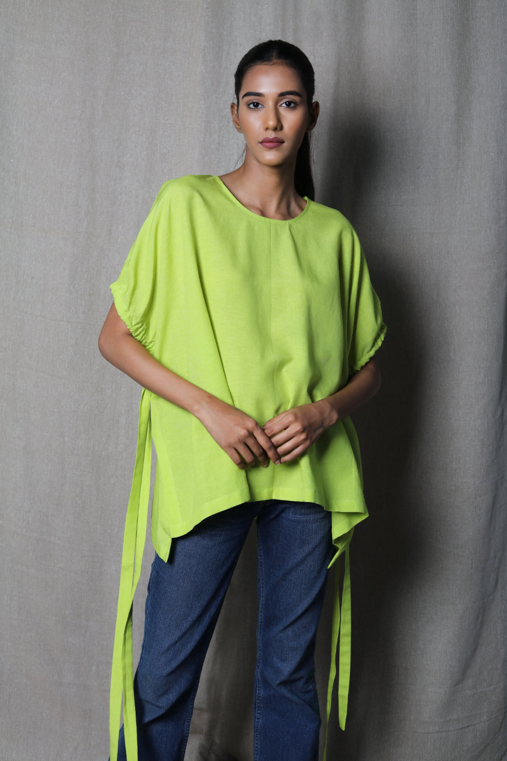 Side tie up neon top