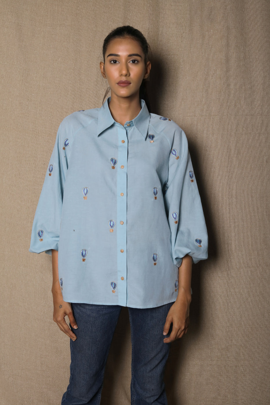 Blue hot air balloon shirt