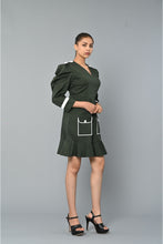 Load image into Gallery viewer, Military Green v-neck dress
