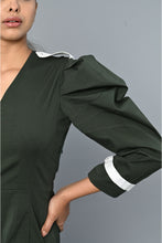 Load image into Gallery viewer, Military Green v-neck dress
