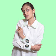 Load image into Gallery viewer, White Shirt with Neon Green Evil Eye
