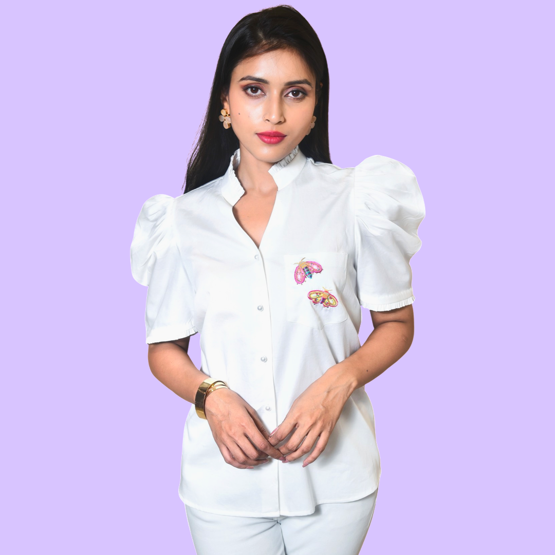 White Shirt with Bug Embroidery