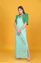 Load image into Gallery viewer, Green printed long dress with slit

