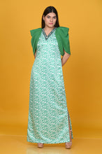 Load image into Gallery viewer, Green printed long dress with slit
